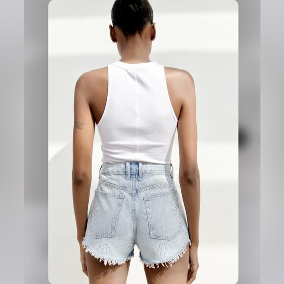 Zara RHINESTONE MID-RISE TRF DENIM SHORTS - Picture 5 of 10